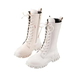 Girls White Lace-Up Boots Booties Side Zipper Soft Bottom Leather Dress/School Riding Boot Kids Autumn/Winter Fashion Mid Boots