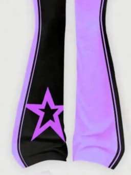 Trendy Girls 2Pcs Y2K Casual Outfit, Split Black Purple Cartoon Graphic Printed T-shirt, Star Decor Striped Flare Trousers for S