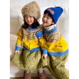Korean Style Children's Clothing2026New Winter Vintage Fair Isle Jacquard Knit Cardigan for Girls