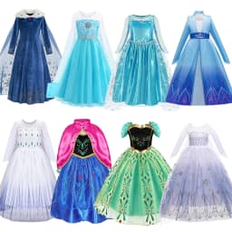 Girls Ice Fantasy Princess Mesh Ball Gown Kids Cosplay Dress for Halloween Carnival Birthday Theme Party Role Play Dress-Up