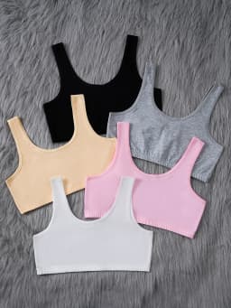 5 Pcs Girls' Bras, Multi-color Elastic Sports Bra Training Bras, No Padding, No Underwire Underwear, Comfortable Student