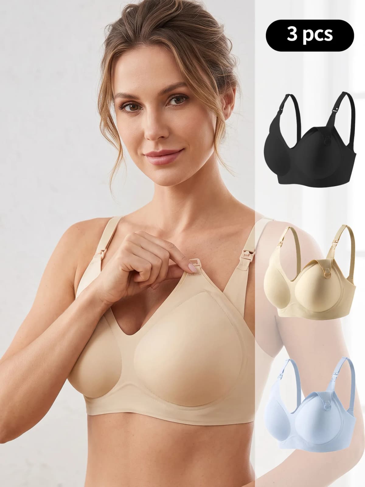 3Pcs Seamless Nursing Bra Wireless Maternity Bra One-Hand Clip Open Breastfeeding Bra Adjustable Straps Pregnancy Lingerie