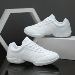 BAXINIER Girls White Cheerleading Dance Shoes Athletic Training Tennis Breathable Youth Competition Cheer Sneakers