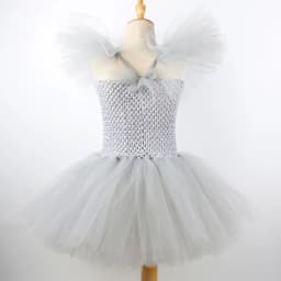 Kids Girls Creepy Clown Fancy Costume Gray Tulle Tutu Dress Cosplay Outfit for Halloween Carnival of The Dead Stage Party Wear