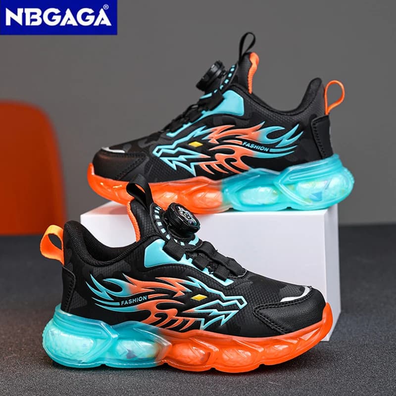 New Anti-skid Leather Kids Sneakers for Boys Running Walking Lightweight Casual Shoes With Fashion Dragon Pattern Size 28-39