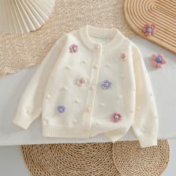 Girls' Knitted Cardigan 2-8 Years Soft Sweater Coat with Colorful Flowers Fashion Toddler Girl Autumn Winter Top