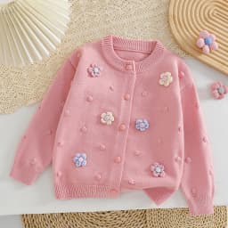 Girls' Knitted Cardigan 2-8 Years Soft Sweater Coat with Colorful Flowers Fashion Toddler Girl Autumn Winter Top