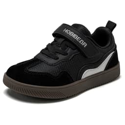 HOBIBEAR Kids Wide Toe Barefoot Shoes Hook Loop Minimalist Sneakers Artificial Leather Mesh Retro Walking Shoes for Big Kid