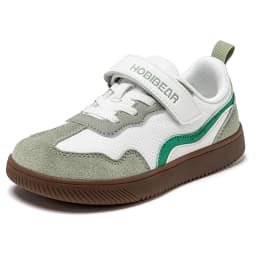 HOBIBEAR Kids Wide Toe Barefoot Shoes Hook Loop Minimalist Sneakers Artificial Leather Mesh Retro Walking Shoes for Big Kid