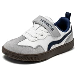 HOBIBEAR Kids Wide Toe Barefoot Shoes Hook Loop Minimalist Sneakers Artificial Leather Mesh Retro Walking Shoes for Big Kid