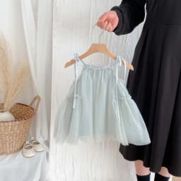 Girls ins strap dress, summer new Korean girls sweet princess dress mesh strap dress, suitable for going out