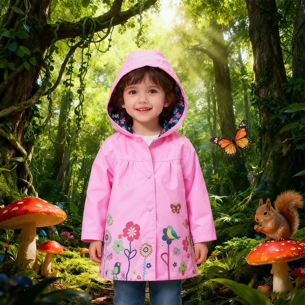 Spring And Autumn Girls Raincoat Waterproof Hooded Jacket Boys Rainwear Fashion Print Long Sleeve Outerwear Children's Clothing