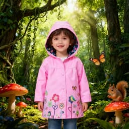 Spring And Autumn Girls Raincoat Waterproof Hooded Jacket Boys Rainwear Fashion Print Long Sleeve Outerwear Children's Clothing