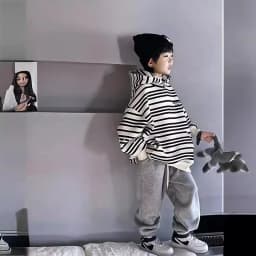 ZOETOPKID Spring Autumn School Kids 2PCS Tracksuit Boys Loose Striped Sweatshirt+Gray Sweatpant Workout Sets Child Jogger Outfit