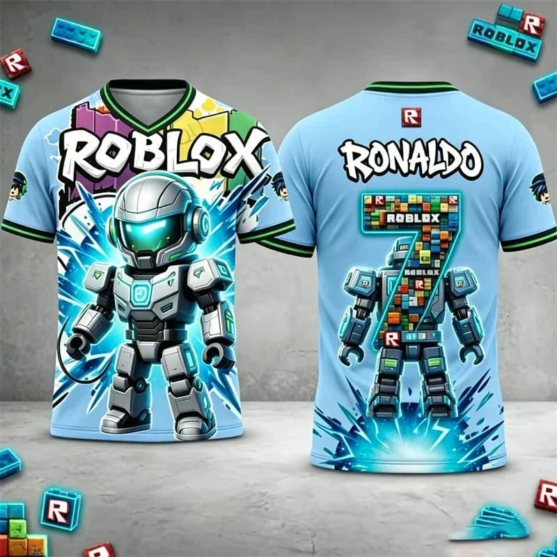 3D Roblox Robot Kids T-Shirt Custom Name Boys Girls Summer Short Sleeve Breathable Sport Jersey Casual Game Print Tee Tops Gifts
