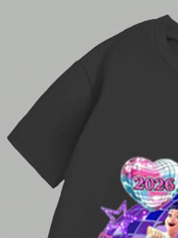 Girls 2-Piece 2026 Concert Outfit – Black Graphic T-Shirt & Neon Star Print Flared Pants Set for Kids