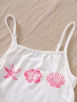 Girls 3 Pack Tropical Floral Starfish Shell Print Camisole Adjustable Spaghetti Strap Ruched Slim Tank Tops Summer Beach Vacatio
