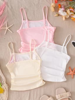 Girls 3 Pack Tropical Floral Starfish Shell Print Camisole Adjustable Spaghetti Strap Ruched Slim Tank Tops Summer Beach Vacatio