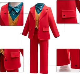 Boys Clown Cosplay Halloween Costume Red Suits Kids Jacket Shirt Vest Pants Suits For Movie Circus Joker Party Carnival Outfit
