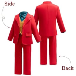 Boys Clown Cosplay Halloween Costume Red Suits Kids Jacket Shirt Vest Pants Suits For Movie Circus Joker Party Carnival Outfit