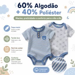 Kit 5 Bodysuits Baby Boy Short Sleeve 60% Cotton 40% Polyester 3m 6m 9m Infant Clothing