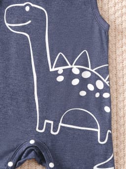 3-Piece Set, Cute Casual Dinosaur Print Three-Piece Set for Newborn Baby Boys, Sleeveless Vest Style with Small Round Neck Jumpsuit, Baby Summer Romper Set, Suitable for Daily Wear, Commuting, and Outdoor Activities