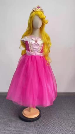 Kids Pink Fairy Princess Fancy Dress Girls Birthday Off Shoulder Ball Gown with Crown Wand Gloves Set Child Halloween Costumes