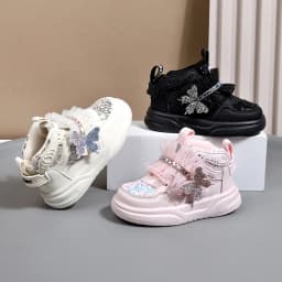 2025 New Autumn Children Shoes Leather Toddler Kids Sport Shoes Bling Cute Butterfly Soft Sole Fashion Girls Sneakers