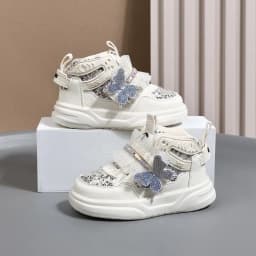 2025 New Autumn Children Shoes Leather Toddler Kids Sport Shoes Bling Cute Butterfly Soft Sole Fashion Girls Sneakers