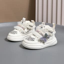 2025 New Autumn Children Shoes Leather Toddler Kids Sport Shoes Bling Cute Butterfly Soft Sole Fashion Girls Sneakers