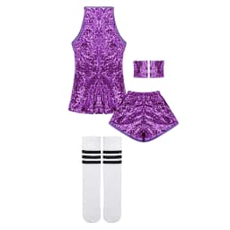 LOlanta Girls Sequins Dance Clothes Dress 4-12 Years Sparkle Hip Hop Jazz Dance Outfit, Sleeveless Top and Shorts