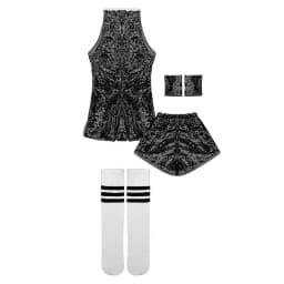 LOlanta Girls Sequins Dance Clothes Dress 4-12 Years Sparkle Hip Hop Jazz Dance Outfit, Sleeveless Top and Shorts