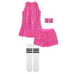 LOlanta Girls Sequins Dance Clothes Dress 4-12 Years Sparkle Hip Hop Jazz Dance Outfit, Sleeveless Top and Shorts
