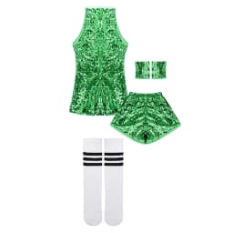LOlanta Girls Sequins Dance Clothes Dress 4-12 Years Sparkle Hip Hop Jazz Dance Outfit, Sleeveless Top and Shorts