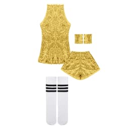 LOlanta Girls Sequins Dance Clothes Dress 4-12 Years Sparkle Hip Hop Jazz Dance Outfit, Sleeveless Top and Shorts