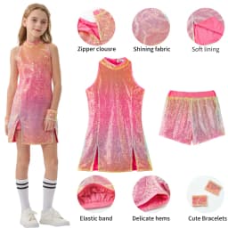LOlanta Girls Sequins Dance Clothes Dress 4-12 Years Sparkle Hip Hop Jazz Dance Outfit, Sleeveless Top and Shorts