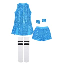 LOlanta Girls Sequins Dance Clothes Dress 4-12 Years Sparkle Hip Hop Jazz Dance Outfit, Sleeveless Top and Shorts