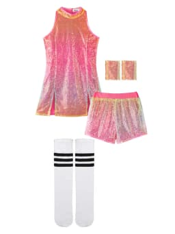 LOlanta Girls Sequins Dance Clothes Dress 4-12 Years Sparkle Hip Hop Jazz Dance Outfit, Sleeveless Top and Shorts