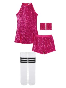 LOlanta Girls Sequins Dance Clothes Dress 4-12 Years Sparkle Hip Hop Jazz Dance Outfit, Sleeveless Top and Shorts