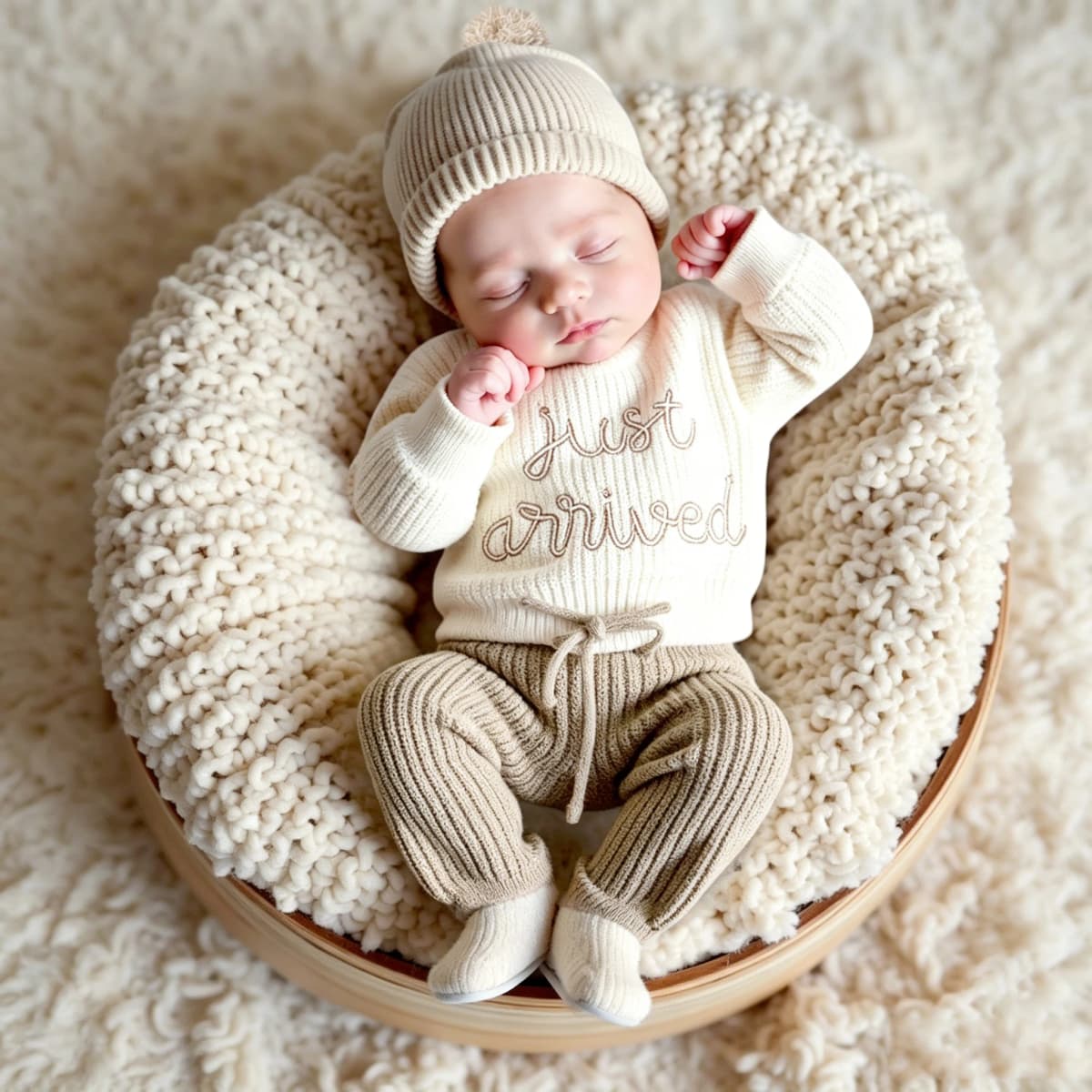 Ylsteed 3 Pcs Set Knitting Newborn Boy Photography Clothes "Just Arrived" Embroidery Khaki Baby Outfits Sweater Baby Shower Gift