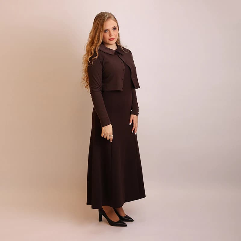 Shabbos Long Sleeve Knit Maxi Dress And Cardigan Set Square Collar Casual Outfit New Fall Collection XS-3XL