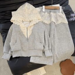 Girls' Korean Lace Hooded Cardigan + Apron Dress – 2-Piece Spring Casual Outfit for Toddler, Soft Daily Wear Baby Girl Clothes