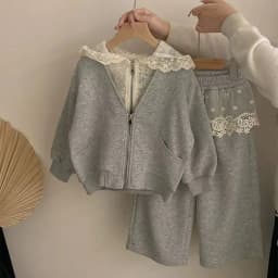 Girls' Korean Lace Hooded Cardigan + Apron Dress – 2-Piece Spring Casual Outfit for Toddler, Soft Daily Wear Baby Girl Clothes