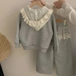 Girls' Korean Lace Hooded Cardigan + Apron Dress – 2-Piece Spring Casual Outfit for Toddler, Soft Daily Wear Baby Girl Clothes