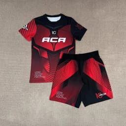 2026 New Sports Set Men's Kids Red Black Camo Graphic Rash Guard Top & Shorts Quick Drying MMA Training Combat Suit