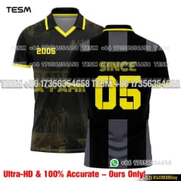 Men's 2005 Retro Lapel Polo Soccer Jersey, Black and Yellow Vertical Striped Football Shirt, Casual Sports Short Sleeve Team Uni