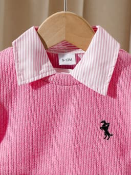 Two-piece baby girl embroidered vest and striped long-sleeved shirt dress for daily casual wear, versatile for spring and summer