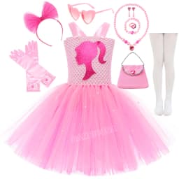 Pink Queen Frocks for Girls New Live-action Bar-b Movie Mesh Princess Dress Holiday Stage Birthday Party Performance Sets