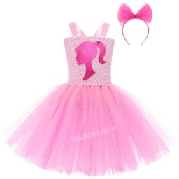 Pink Queen Frocks for Girls New Live-action Bar-b Movie Mesh Princess Dress Holiday Stage Birthday Party Performance Sets