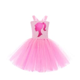 Pink Queen Frocks for Girls New Live-action Bar-b Movie Mesh Princess Dress Holiday Stage Birthday Party Performance Sets